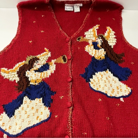 Hasting & Smith Womens Red Christmas Angels Holiday Festive Sweater Vest Size XL - Picture 10 of 14